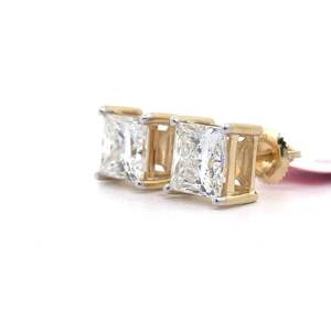 4.00 Carat Princess Cut Diamond Solitaire Stud Earrings in 14k Yellow Gold; $4,995 Sales Tag Attached *VIDEO*