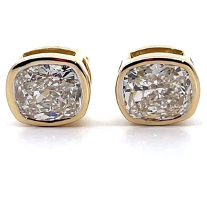 lot 6 image: 3 Carat Diamond Oval-Cushion Cut Solitaire Bezel Stud Earrings in 14k Yellow Gold VIDEO