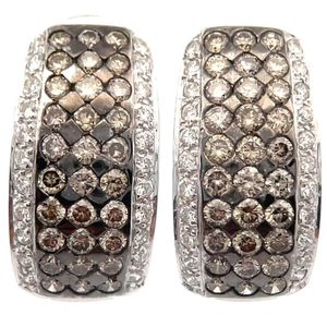 lot 9 image: LeVian PavNatural Fancy Champagne & White Diamond J-Hoop Earrings in 14k White Gold VIDEO