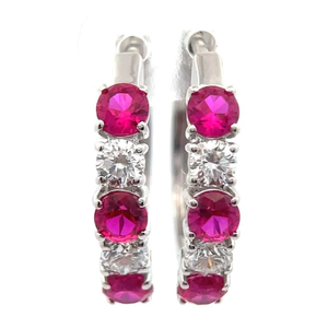 lot 14 image: 0.51 Carat Ruby & Diamond Hoop Earrings in 14k White Gold w Report VIDEO