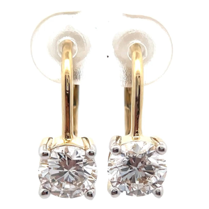 lot 16 image: 2 Carat Diamond Solitaire Drop Wire Earrings in 14k Yellow Gold w Lever Backs VIDEO