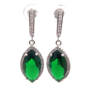 lot 40 image: Marquise Simulated Emerald Halo Drop Vintage Earrings VIDEO