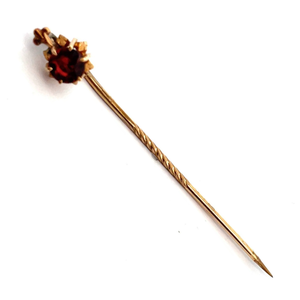lot 22 image: Cindy Cash Owned  Red Garnet 6-Prong Vintage Style Stick Pin in Yellow Gold VIDEO