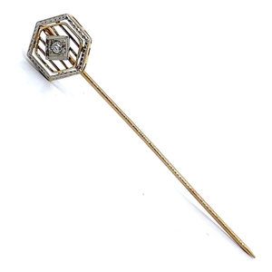 lot 19 image: Cindy Cash Owned  Natural Diamond Filigree Vintage Stick Pin in 14k Yellow Gold VIDEO