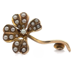 lot 26 image: White Seed Pearls Blooming Flower BroochPin in Yellow Gold VIDEO