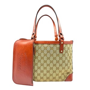 lot 31B image: Gucci GG Canvas & Brown Leather Tote Bag with Pouch Pre-Owned Retail $1,000