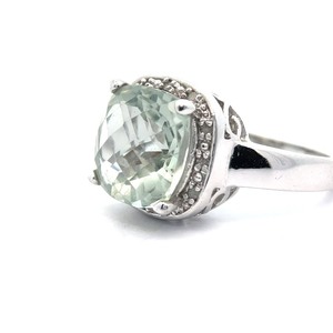lot 51B image: Light Green Prasiolite Cocktail Ring  Bold Cushion Cut Design  VIDEO