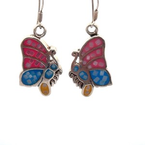lot 52B image: Colorful Enamel Butterfly Earrings in Sterling Silver  VIDEO 
