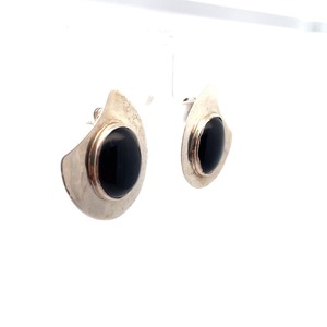 lot 56B image: Vintage Mexico Sterling Earrings  1980s Obsidian Teardrop Style  VIDEO 