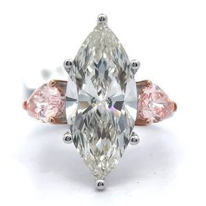 6.53 Carat Lab-Grown Marquise & Vivid Pink Diamond Ring in 14k White & Rose Gold *VIDEO*; $11,750 Retail