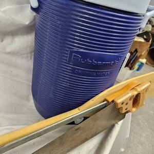 lot 28 image: Rubbermaid Water Jug, 1 Paddle, 2 Handsaws