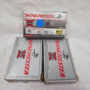 lot 49 image: Winchester 12 ga Slugs-3 Boxes