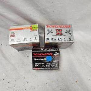 lot 62 image: 3 Boxes 20ga Shells-#4,#6,#5 Turkey