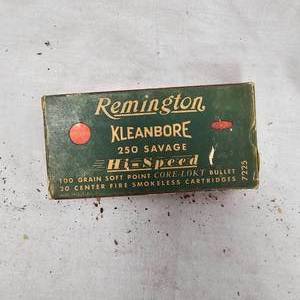 lot 92 image: Remington Kleanbore 250 Savage Cal, Full Box