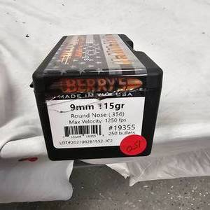 lot 150 image: 9mm Berrys Bullets 250 Loaded Rounds