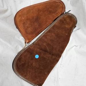 lot 155 image: 2-Leather Pistol Rug Cases, 8 Barrel, 6 Barrel, Very Nice