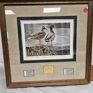 lot 179 image: 1985 Executive Pencil Signed Print and Stamps, Rabert Bateman