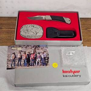 lot 181 image: Kershaw Officer Ranch Commemeorative KnifeBuckle Set, like new