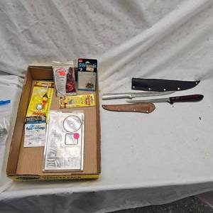lot 222 image: Rada Fillet knife and Vintage Fillet Knife(Made in Germany), with Fishing Tackle