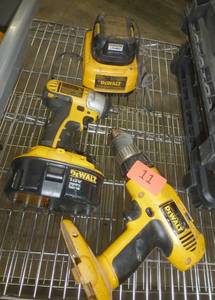 lot 11 image: Dewalt 14.4v drill, impact drill with 2 batteries and a charger