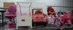 lot 44 image: Huge lot of American Girl furniture, car, scooter, ice cream trike