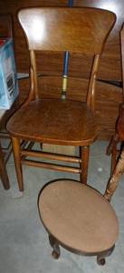 lot 158 image: Nice wood chair and a footstool