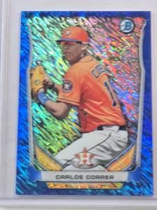 lot 62 image: Carlos Correa Mini Rookie 2014 Topps Blue Shimmer BM-HA1 and Numbered 196250