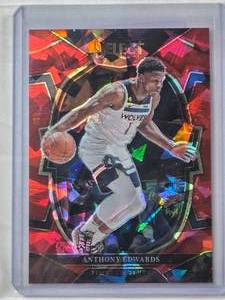 lot 401 image: Anthony Edwards 2022-23 Panini Select Prizm Red Cracked Ice #46 - Minnesota Timberwolves Basketball Card