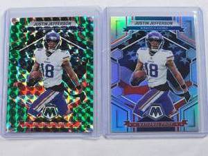 lot 273 image: Lot of 2 Justin Jefferson 2023 Prizm Cards Mosaic National Pride - Minnesota Vikings Football Cards