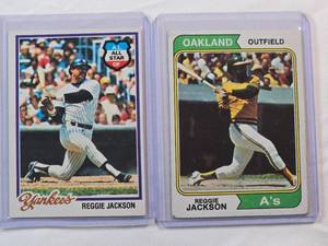 lot 28 image: Lot of 2 Reggie Jackson Vintage Baseball Cards 1978 Topps #200 & 1974 Topps No. 130