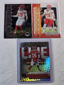 lot 50 image: Lot of 3 Patrick Mahomes Panini Inserts - Touchdown Club, Touchdown Masters, Production Line