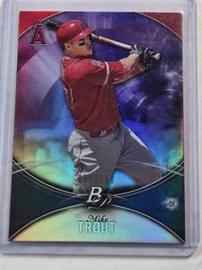 lot 98 image: Mike Trout 2016 Bowman Platinum Purple Foil No. 1 and Numbered 6250