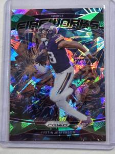 lot 102 image: Justin Jefferson 2024 Panini Cracked Ice Prizm Fireworks #8