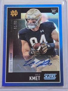 lot 126 image: Cole Kmet Rookie Auto 2020 Panini Score #404 and Numbered 3135 - Notre Dame Fighting Irish Football Card