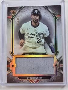 lot 130 image: Byron Buxton 2024 Topps Jumbo Relic SP #SJR-BBU - Minnesota Twins Baseball Card