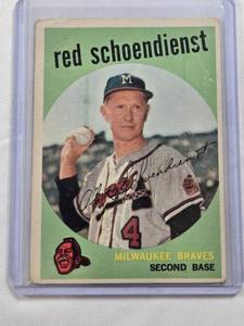 lot 139 image: Red Schoendienst 1959 Topps #480 - Milwaukee Braves Vintage Baseball Card
