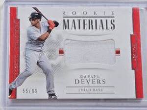 lot 155 image: Rafael Devers Rookie 2018 Panini National Treasures Jumbo Relic No. RM-RD and Numbered 5599 - Boston Red Sox Baseball Card