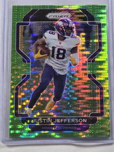 lot 167 image: Justin Jefferson 2021 Panini Prizm Green Pulsar Prizm #125 - Minnesota Vikings