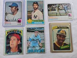 lot 173 image: Lot of 6 Vintage Baseball Cards Including Ron Santo, Thurman Munson, Phil Niekro, Ted Williams, Dave Winfield, Willie Stargell