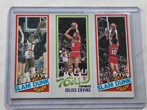 lot 191 image: Julius Erving, Ron Brewer, Elvin Hayes 1980 Topps #181 - Philadelphia 76ers Vintage Basketball Card