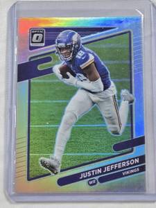 lot 198 image: Justin Jefferson 2021 Panini Donruss Optic Silver Holo Prizm #95 - Minnesota Vikings Football Card