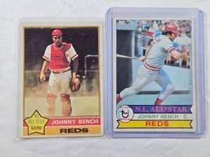 lot 205 image: Lot of 2 Vintage Johnny Bench Baseball Cards from the 1970s