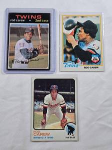 lot 206 image: Lot of 3 Vintage Rod Carew Baseball Cards from the 1970s