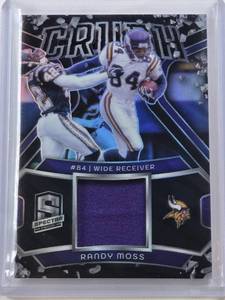 lot 209 image: Randy Moss 2024 Panini Spectra Prizm Relic #CRU-RMS and Numbered 2099 - Minnesota Vikings Football Card