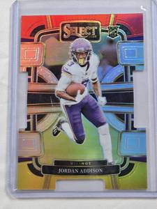lot 216 image: Jordan Addison Rookie 2023 Panini Select Prizm Die Cut #66 - Minnesota Vikings Football Card