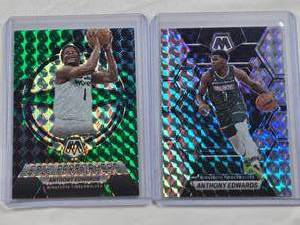lot 221 image: Lot of 2 Anthony Edwards Panini Mosaic Prizm Basketball Cards - Minnesota Timberwolves Basketball Cards