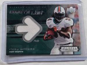 lot 225 image: Ricky Williams 2004 Upper Deck Deans List Relic #DL-RW - Miami Dolphins Football Card