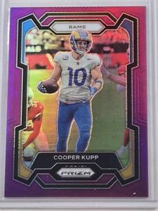lot 226 image: Cooper Kupp 2023 Panini Prizm Purple Refractor #165 and Numbered 114125 - Los Angeles Rams Football Card