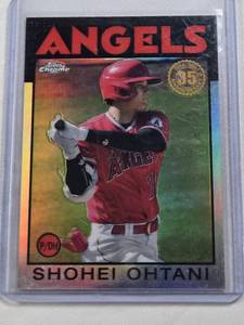 lot 234 image: Shohei Ohtani 2021 Topps Chrome 35th Anniversary Refractor #86BC-9 - Los Angeles Angels Baseball Card