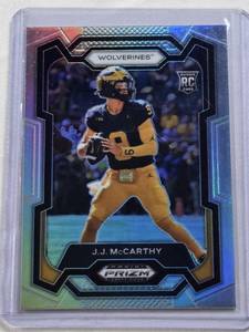 lot 238 image: J.J. McCarthy Rookie 2024 Panini Prizm Refractor #132 - Michigan Wolverines Football Card